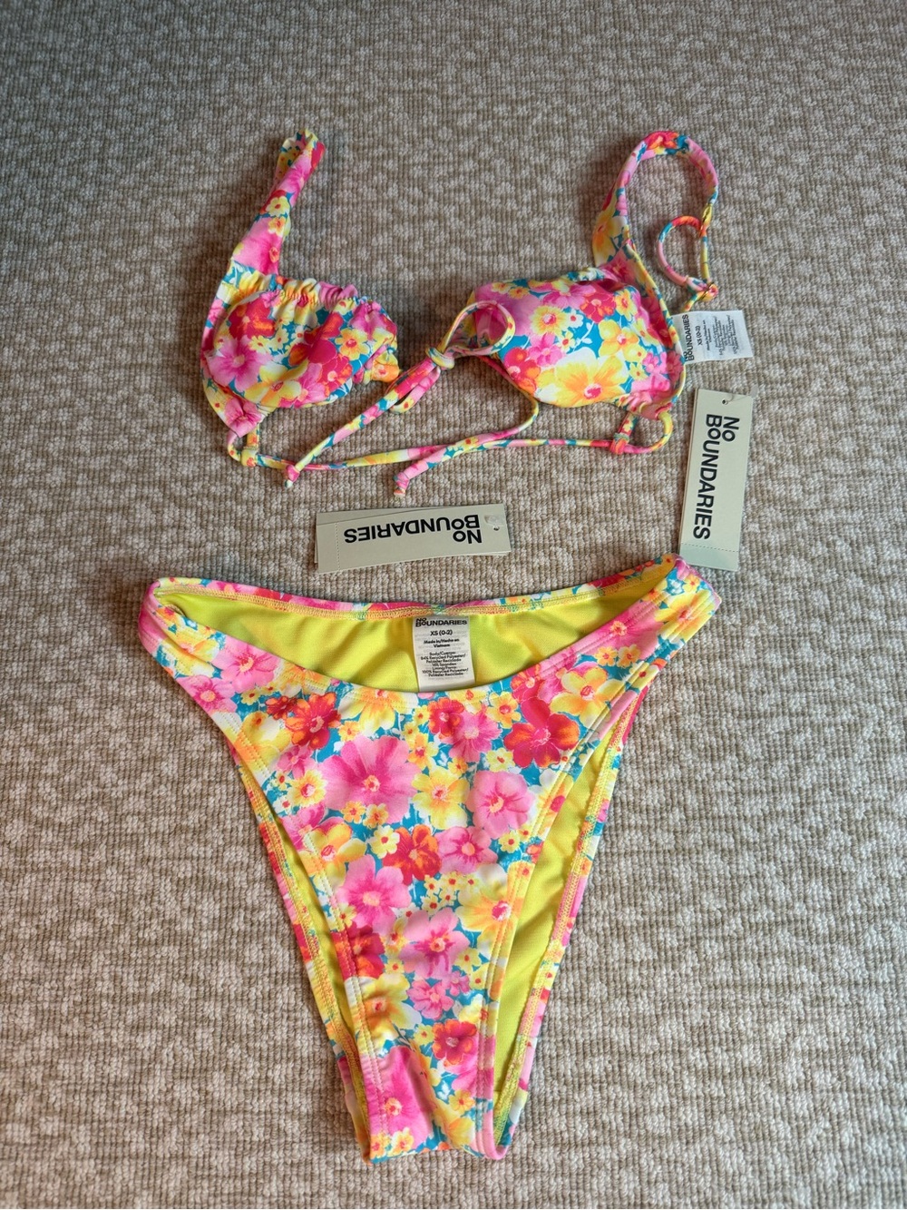 No Boundaries Yellow Floral Bikini with Pink & Orange Blossoms